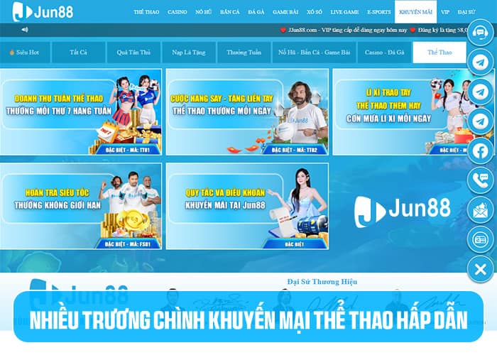 Nhiều khuyến mại thể thao hấp dẫn có tại Jun88 Nhiều khuyến mại thể thao hấp dẫn có tại Jun88