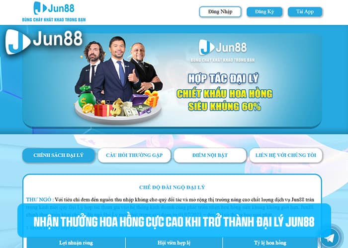 Trở thành đại lý Jun88 để có cơ hội nhận hoa hồng cực khủng Trở thành đại lý Jun88 để có cơ hội nhận hoa hồng cực khủng