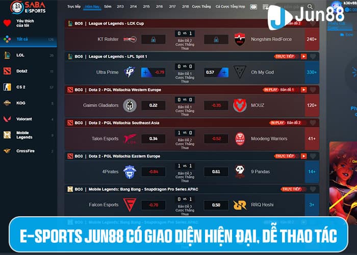 Ưu điểm của về giao diện của E-Sports Jun88
