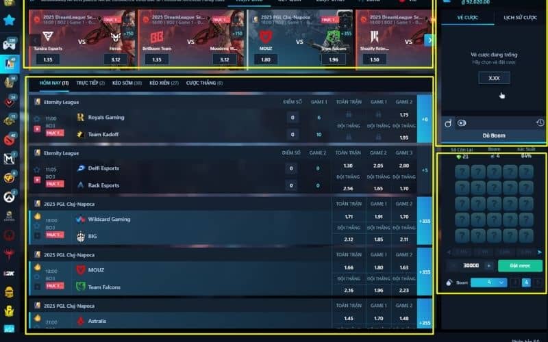 Giao diện khi đặt cược các trận đấu CSGO Giao diện khi đặt cược các trận đấu CSGO